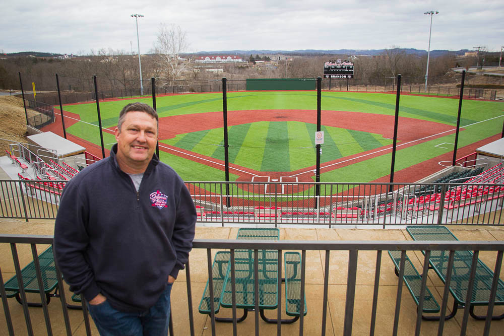 ARCH APPEAL: Ballparks of America General Manager Bobby Sutcliffe, the brother of former MLB pitcher Rick Sutcliffe, says the replica Busch Stadium features an arch designed in the outfield turf.