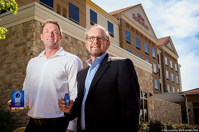 REST EASY: Co-owners Jason Harris, left, and Ed Powell are marketing their product to business travelers with placement in hotels, such as Hilton Garden Inn.