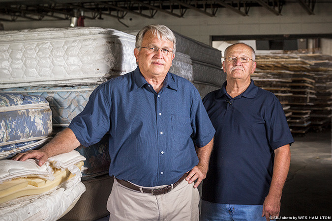 J.L. Phillips and Terry Stone say BedHead Mattress Recycling has brought in 400-500 mattresses since April from the likes of Pittsburg State University.