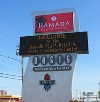 New signage marks the name change.Photo provided by RAMADA PLAZA HOTEL &amp; OASIS CONVENTION CENTER