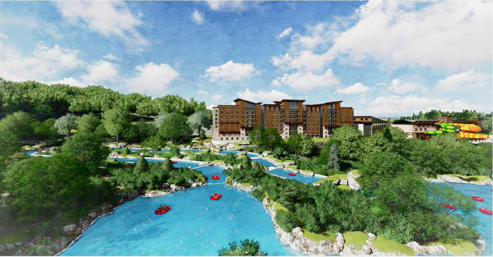 GREAT OUTDOORS: A rendering shows features of the planned $446 million Branson Adventures water park and resort, including a 4-mile whitewater rafting course.