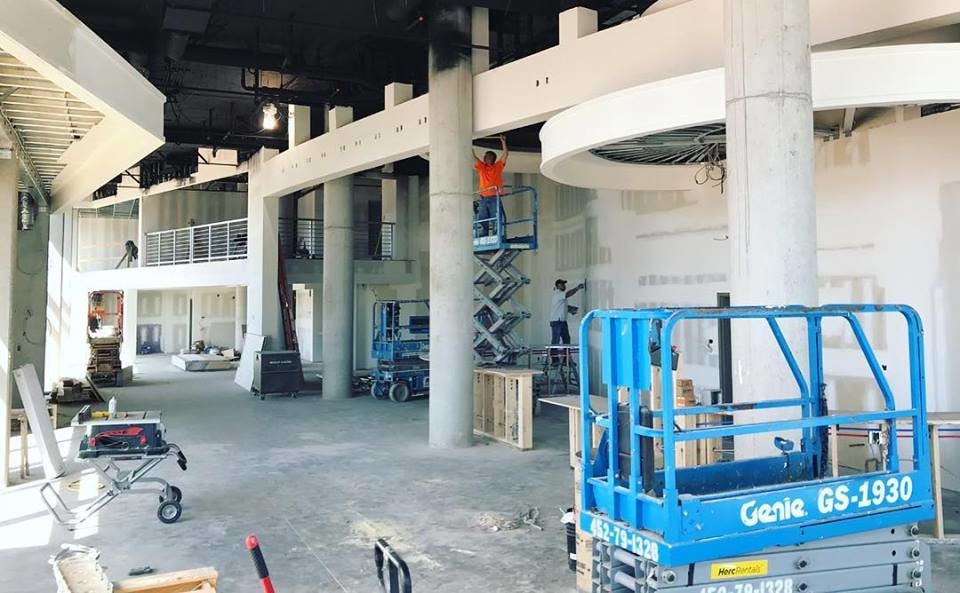 Crews work on the lobby for Gordon Elliott’s new millennial-focused Vib hotel.