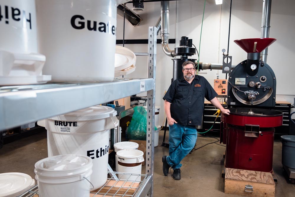MAN AND MACHINE: With 708 clients nationally, Sean Hunziker is roasting at 95 percent capacity of his 12-kilogram Probat. He says a roaster triple in size is on the way.