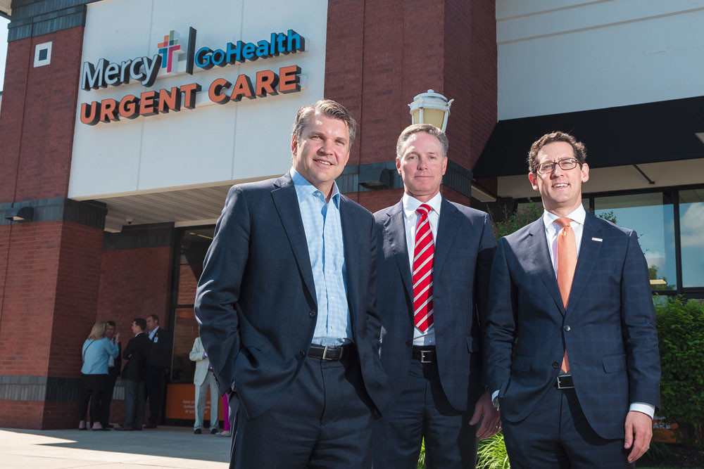 QUICK CARE: Shannon Sock, Mercy CFO and executive vice president; Jon Swope, president of Mercy Springfield Communities and the central region; and Todd Latz, CEO of GoHealth Urgent Care, are at the clinic opening.