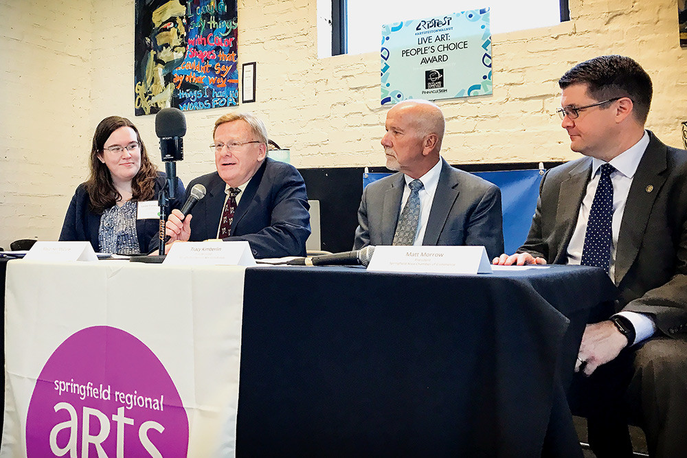 Springfield Regional Arts Council Executive Director Leslie Forrester, Mayor Ken McClure, Springfield Convention & Visitors Bureau President Tracy Kimberlin and Springfield Area Chamber of Commerce President Matt Morrow speak about the significance of the local arts culture.