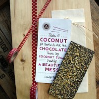 The Dark Chocolate + Coconut Sugar &amp; Toasted Coconut Bar launches Nov. 4.Photo provided by ASKINOSIE CHOCOLATE