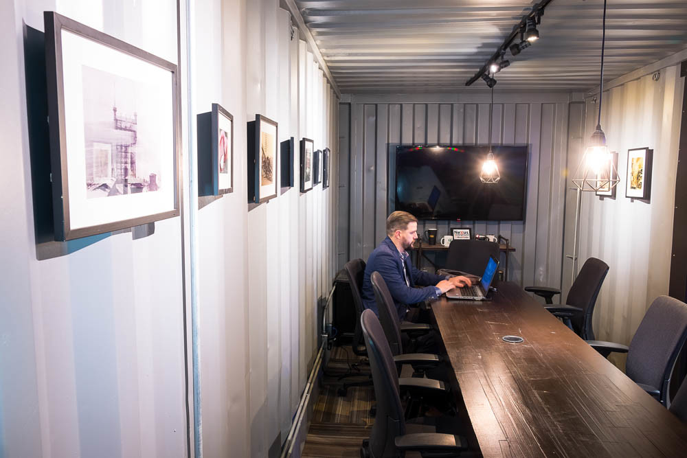 New Purpose
Co-owner and General Manager Kevin Waterland frequently works in the conference room as his office is in shared space. The desk was previously sitting unused in co-owner Doug Pitt’s garage before finding new purpose at the office.