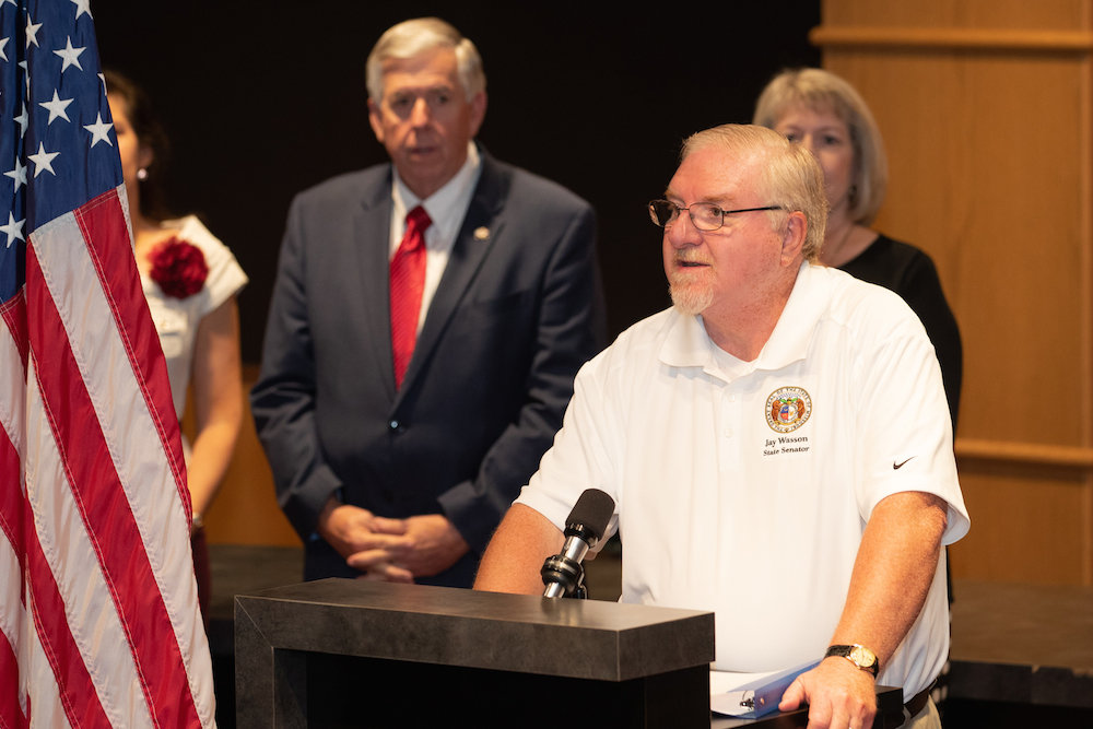 Pictured in mid-2018 with Gov. Mike Parson, left, Jay Wasson is now joining the MSU Board of Governors.