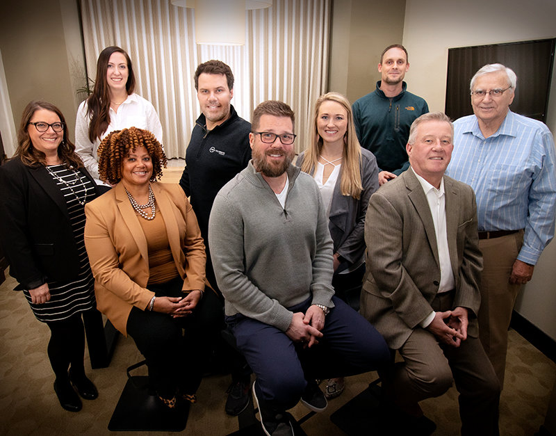 Left to right: Angela Frizell, Marketing Director; Janet Blair, Facilities Director; Jenna Miller, Director of Operations; Dan Coryell, TLC Realty Broker Associate; Sam M. Coryell, President; 
Jessi Whitten, Chief of Operations; Ryan Young, Supply Chain Director; Tim Cody, Director of Construction; and Richard Smith, Chief Financial Officer