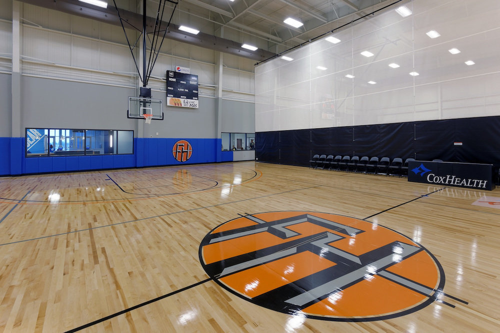 The 46,000-square-foot center’s features include basketball and volleyball courts. 