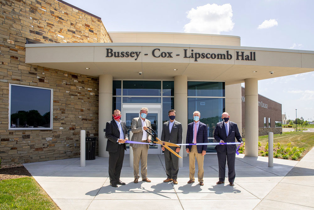 BREAKING SCHOOL GROUND
Ozarks Technical Community College officials and project partners cut the ribbon on the $7.3 million Republic campus opening Aug. 10. Pictured above, from left, are Republic Administrator David Cameron, donor representative Larry Lipscomb, Missouri Sen. Lincoln Hough, OTC board chair John Gentry and OTC Chancellor Hal Higdon. The Bussey, Cox and Lipscomb families donated the 7.7-acre property, at 584 W. U.S. Highway 60, to OTC in 2015. Rich Kramer Construction Inc. served as general contractor. Officials say roughly 100 students were enrolled for the first semester, beginning Aug. 24. The campus is designed to accommodate up to 1,200 students.