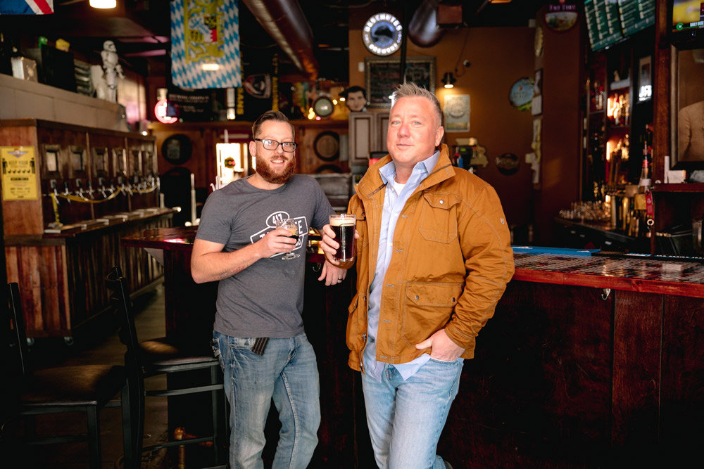Locally Noted owner Brad Benton, right, connects with Zachary Campbell, co-owner of 417 Taphouse, one of 10 businesses involved in the SWMO Brew-to-Brew experience.