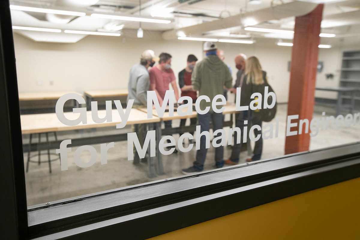 Students gather at the Guy Mace lab at the Robert W. Plaster Free Enterprise Center.