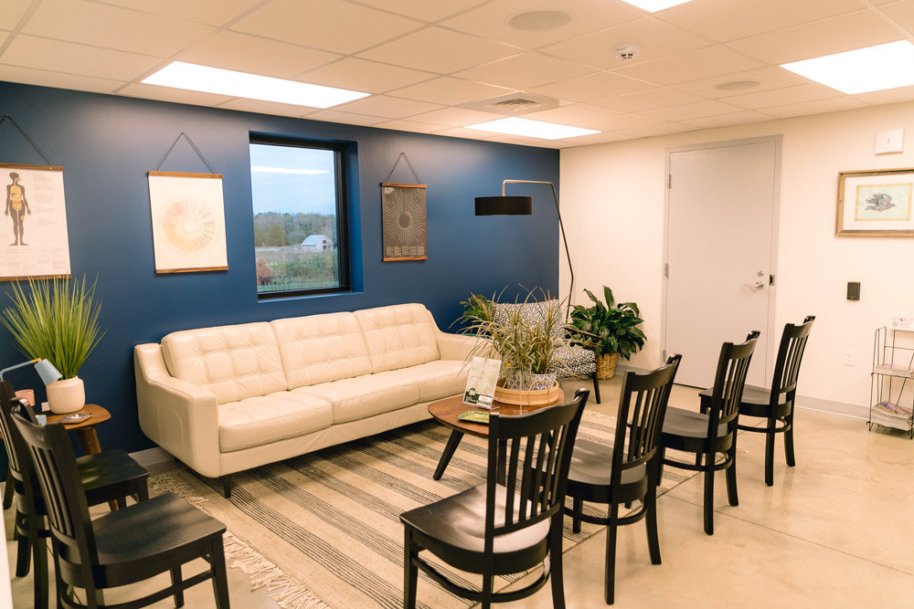 A waiting area is set up for patients visiting the dispensary.