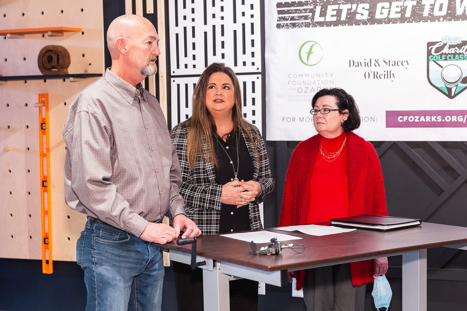 Timothy Conley, left, and Lauren Madison, right, join Nancy Riggs of Penmac to describe how their lives were transformed by getting rides to work from the company.