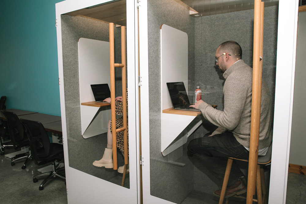 Wanna get away? Two soundproof pods allow Campaignium creatives private space for concentration or a phone conversation.