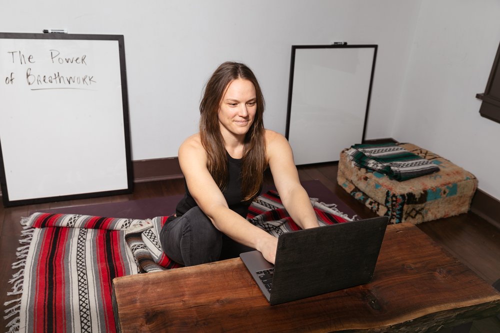 Jayme Sweere's wellness and yoga therapy practice pivoted from a storefront to a virtual and outdoor model due to COVID-19. The business received county CARES Act funds.