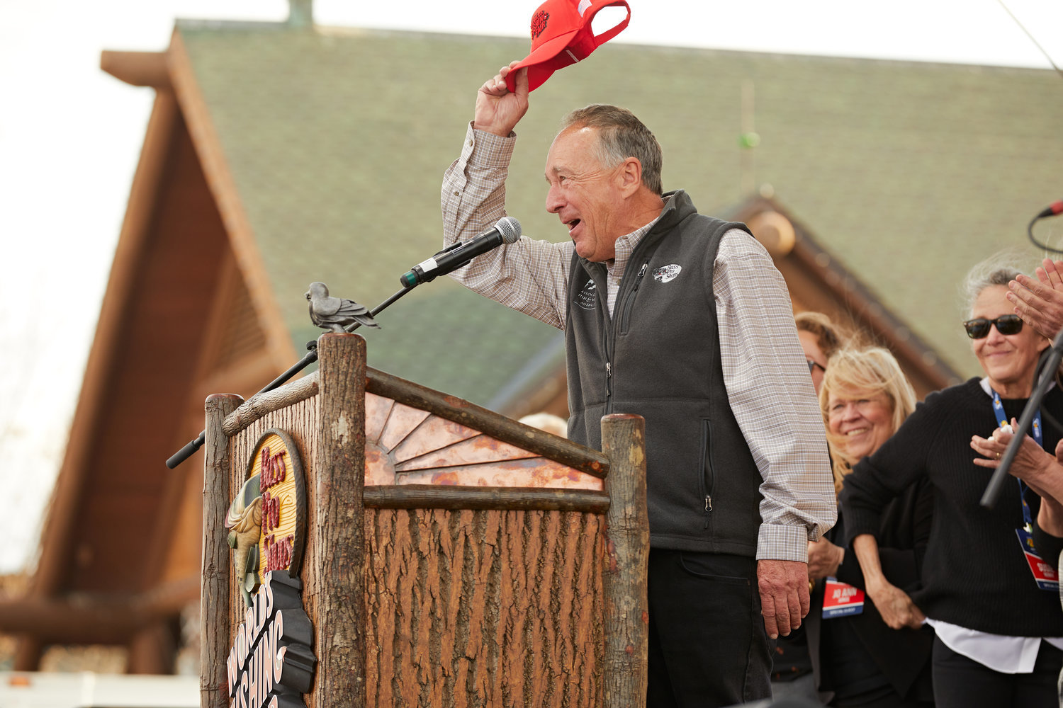 Bass Pro Shops founder Johnny Morris welcomes visitors to the World's Fishing Fair during a kickoff ceremony last month.