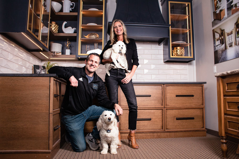 CABINETRY CANINES: Cabinet Concepts by Design co-owners Matt and Shelley Wehner are regularly joined at the office by their two dogs, Bailey, left, and Pip.