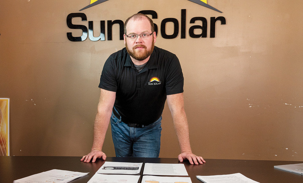 IN LITIGATION: Sun Solar, led by owner and CEO Caleb Arthur, is suing OakStar Bank, its renewable energy division BrightOak and his former employee, Adam Stipanovich.