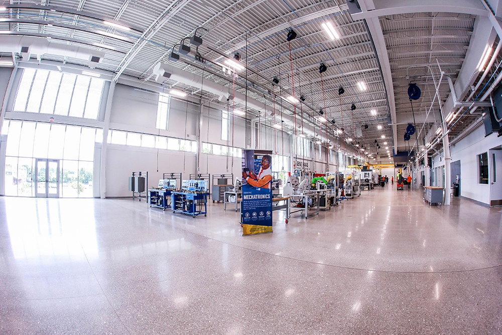 CENTER OF ATTENTION: Roughly 30,000 square feet of training space that serves as a manufacturing factory floor replica fills the newly opened Plaster Center for Advanced Manufacturing on the campus of Ozarks Technical Community College.