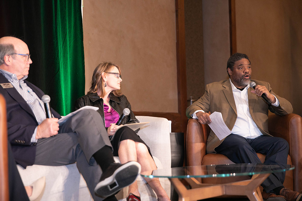 WORKFORCE INVESTMENT: Reginald Davis, plant manager at The French's Food Co., right, speaks about investing in employees during a panel discussion with Kevin Ausburn of SMC Packaging Group and Nikki Holden of Custom Metalcraft.