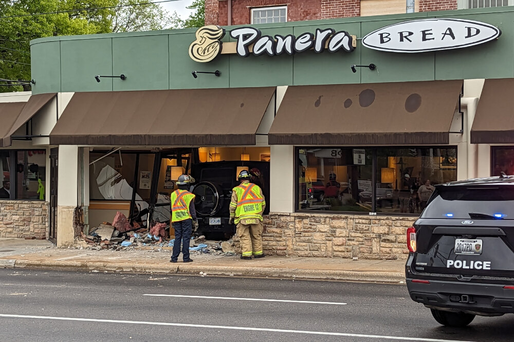 A Mercedes-Benz G55 crashed into a Springfield Panera Bread restaurant on Thursday.