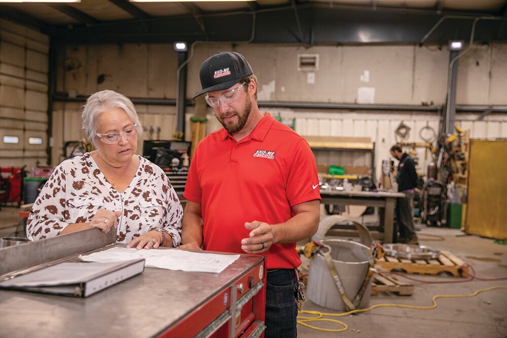 Sho-Me Fabrication owner and President Dustin Watson, pictured with Director of Business Operations Mary Jackson, plans to move the company to Partnership Industrial Center West in June 2024.