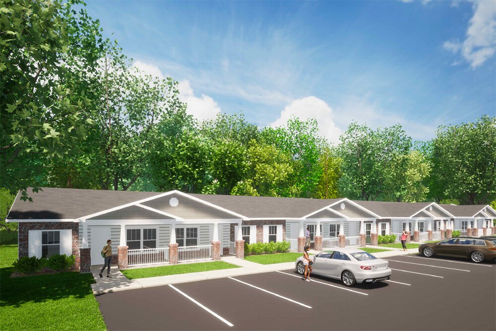 SENSE OF PLACE: An artist's rendering shows the front entrance to Jordan's Place, a 40-unit housing development under construction in Marshfield near the intersection of Spur Drive and Highway OO.